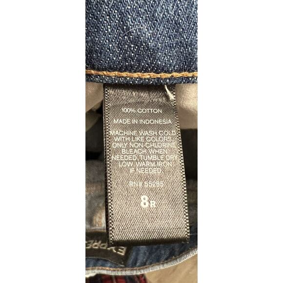 EXPRESS Mid Rise Raw Hem Pieced Original Girlfriend Crop Jeans sz 8 Reg - Picture 7 of 8